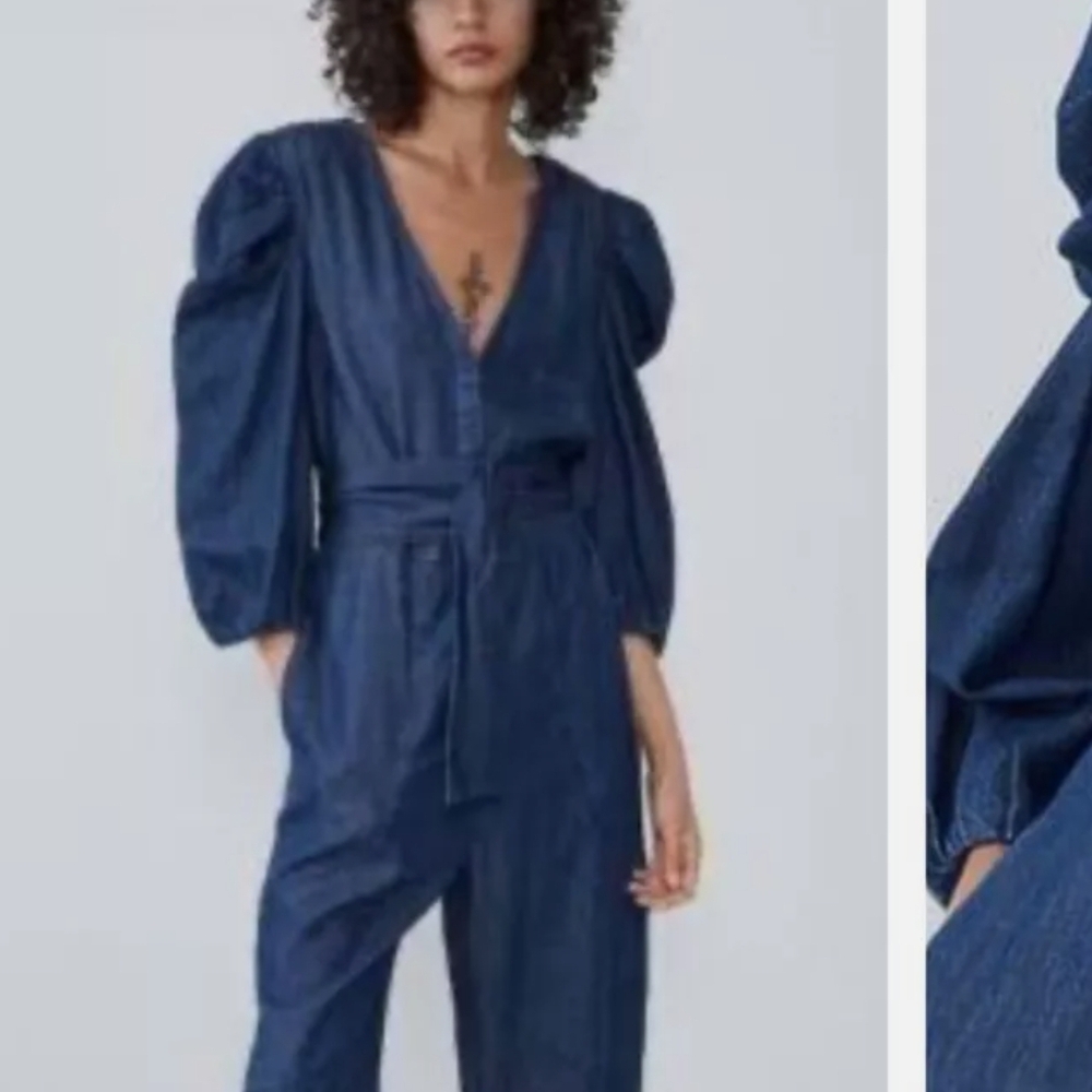 ISO Size Small Zara Denim Voluminous Jumpsuit Sleeve
